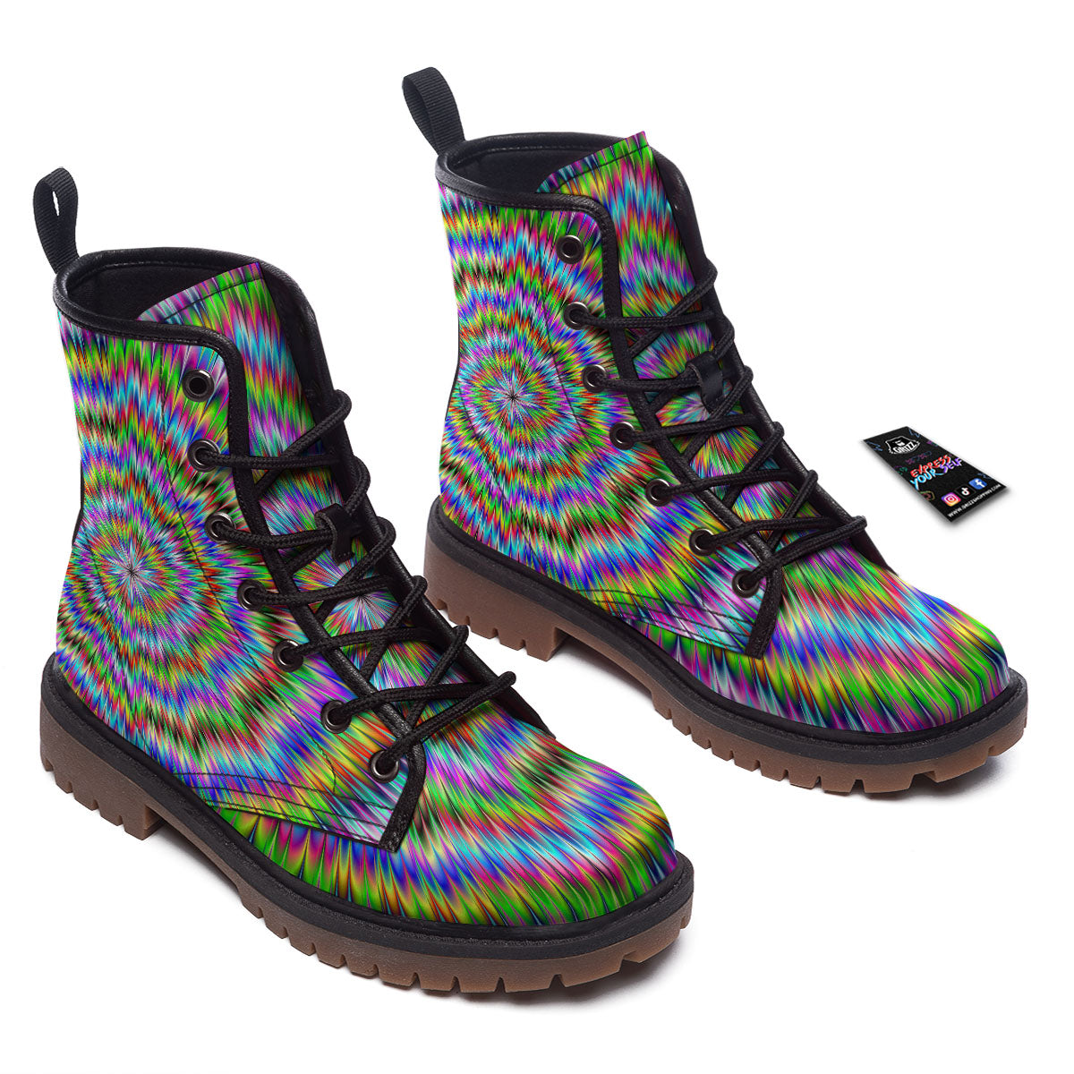 Moving Optical Illusion Abstract Dizzy Work Boots-grizzshop
