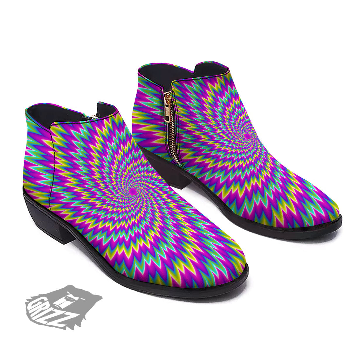 Moving Optical Illusion Abstract Spiral Ankle Boots-grizzshop