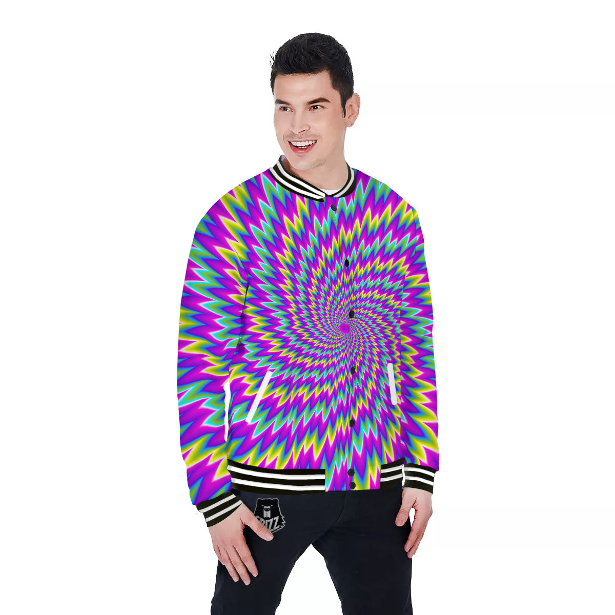 Moving Optical Illusion Abstract Spiral Baseball Jacket-grizzshop