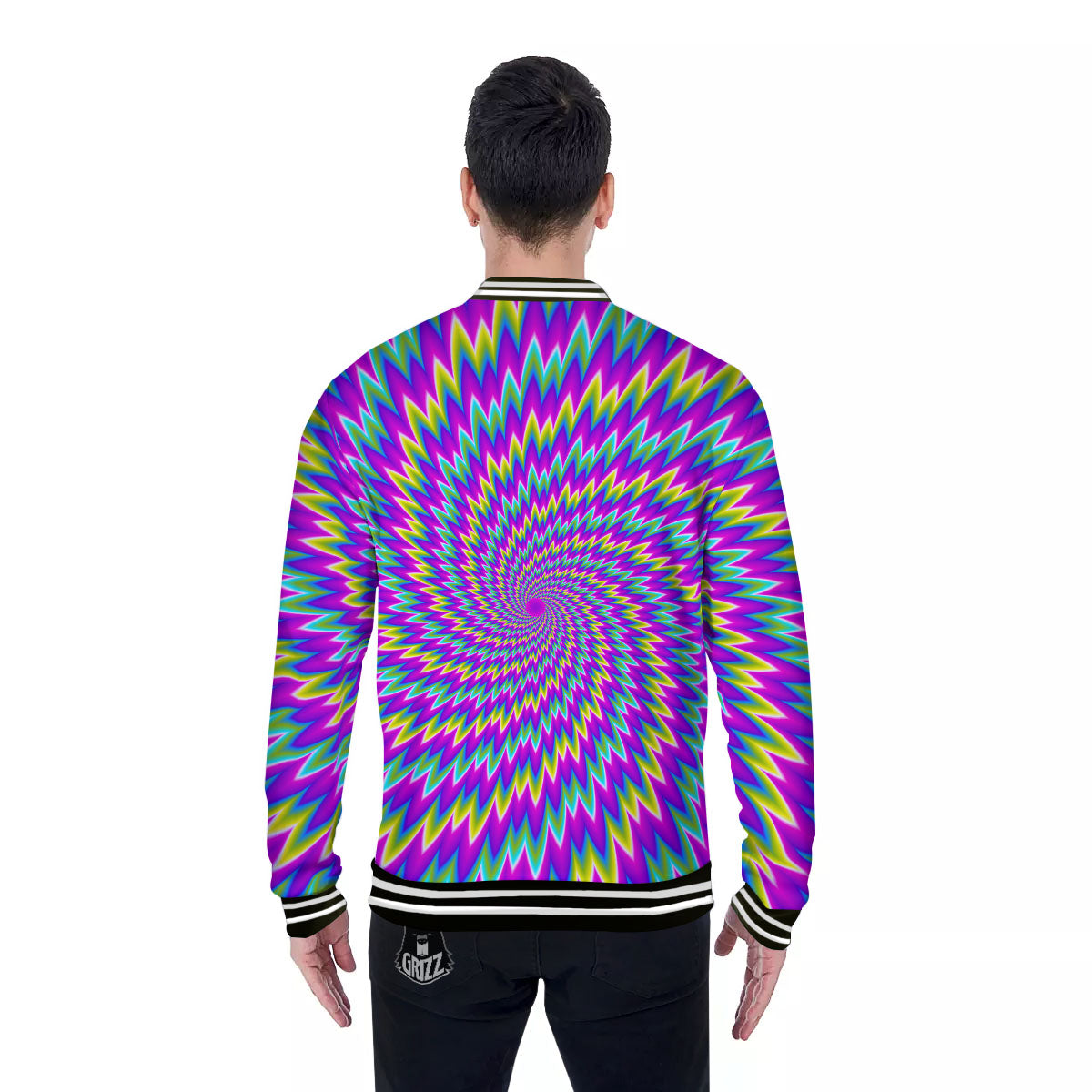 Moving Optical Illusion Abstract Spiral Baseball Jacket-grizzshop
