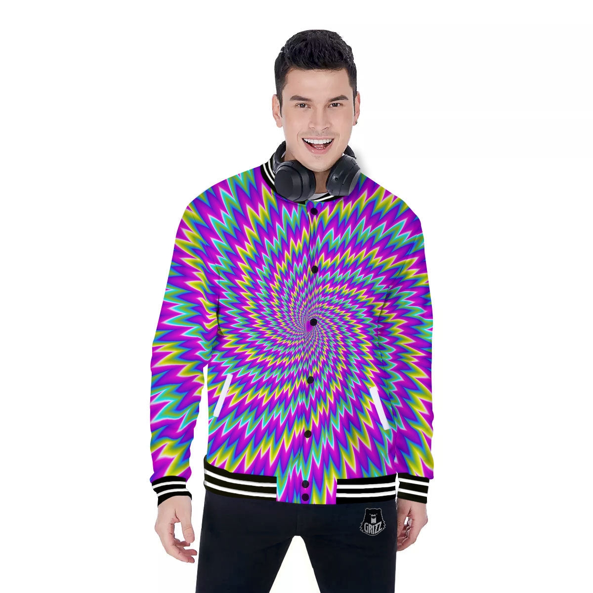 Moving Optical Illusion Abstract Spiral Baseball Jacket-grizzshop