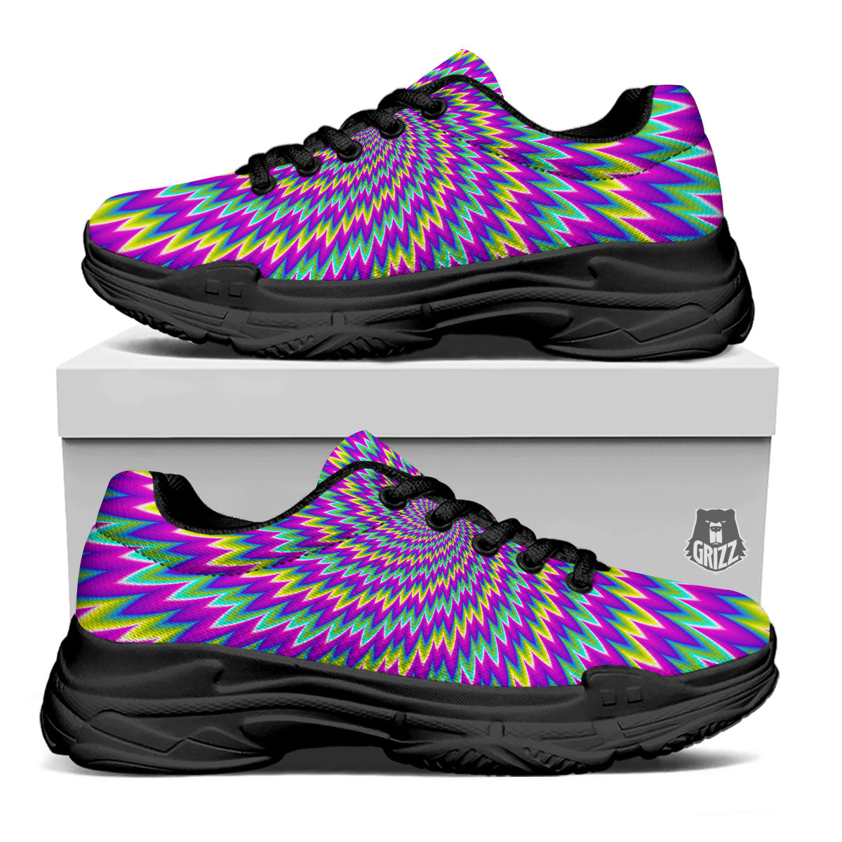 Moving Optical Illusion Abstract Spiral Black Chunky Shoes-grizzshop
