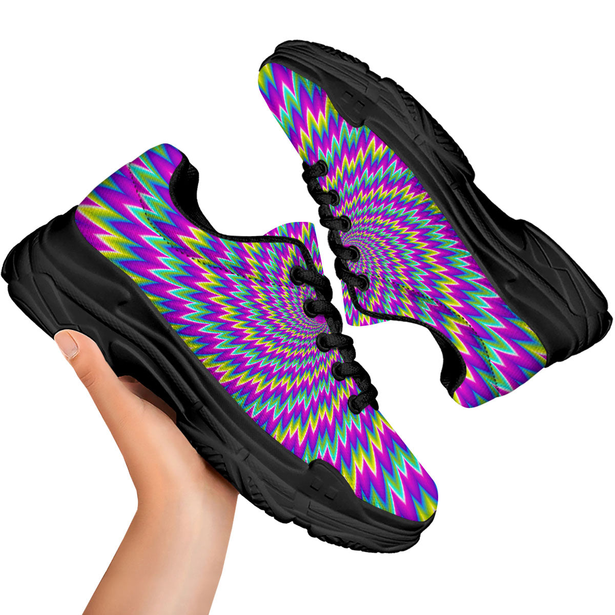Moving Optical Illusion Abstract Spiral Black Chunky Shoes-grizzshop