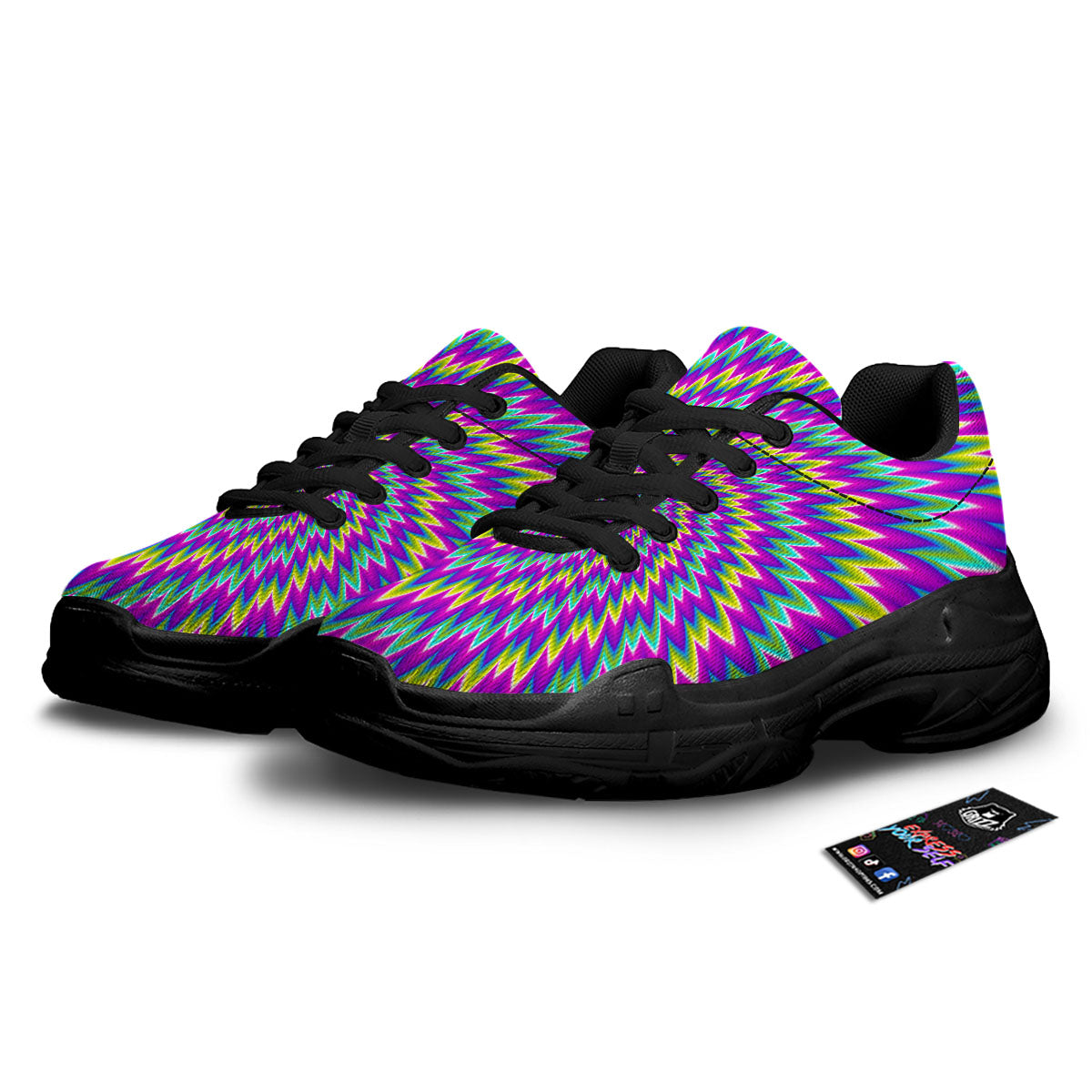 Moving Optical Illusion Abstract Spiral Black Chunky Shoes-grizzshop