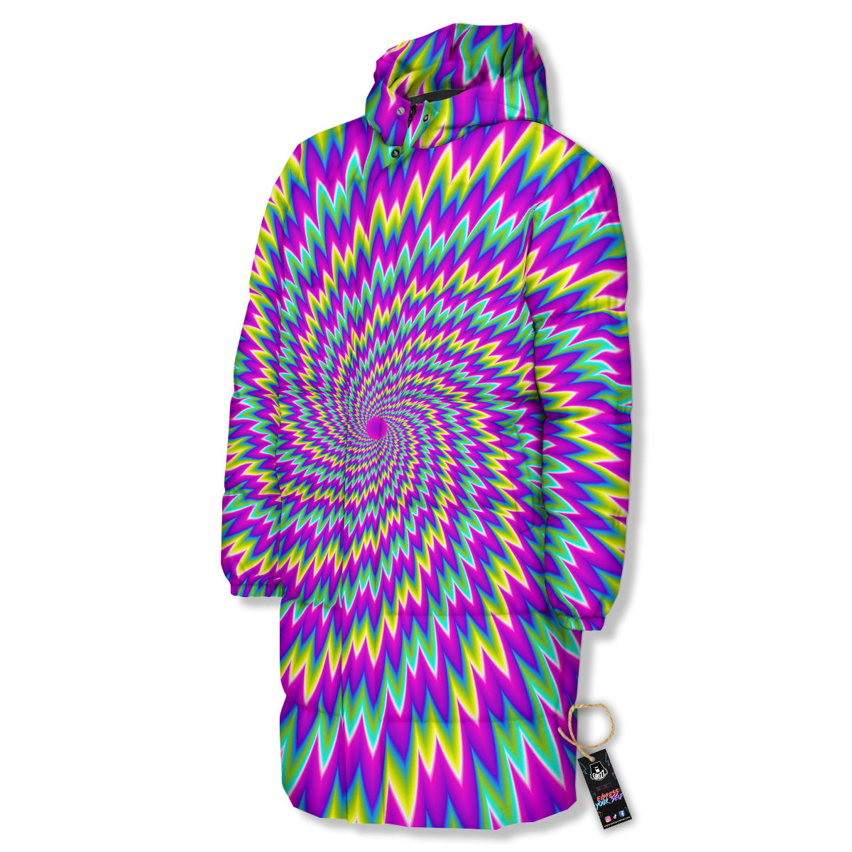 Moving Optical Illusion Abstract Spiral Long Down Jacket-grizzshop