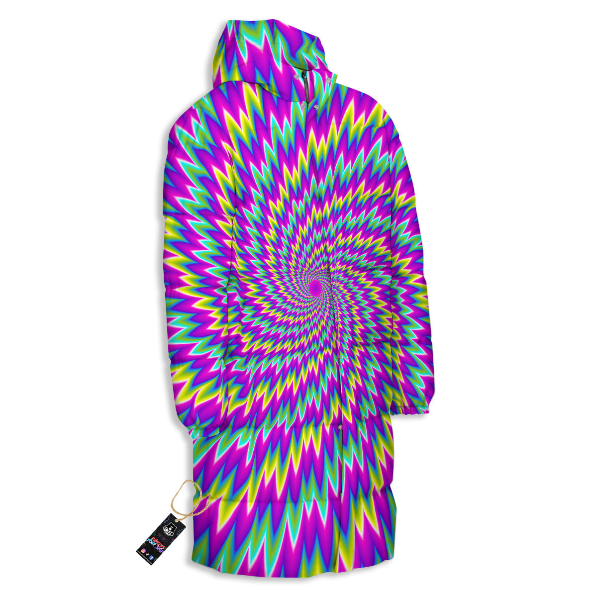 Moving Optical Illusion Abstract Spiral Long Down Jacket-grizzshop