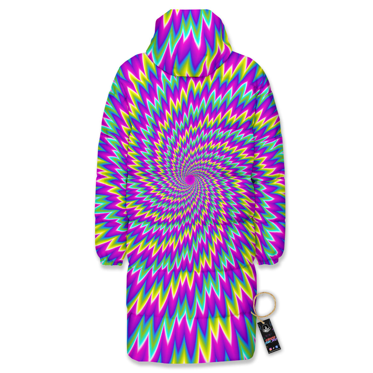 Moving Optical Illusion Abstract Spiral Long Down Jacket-grizzshop