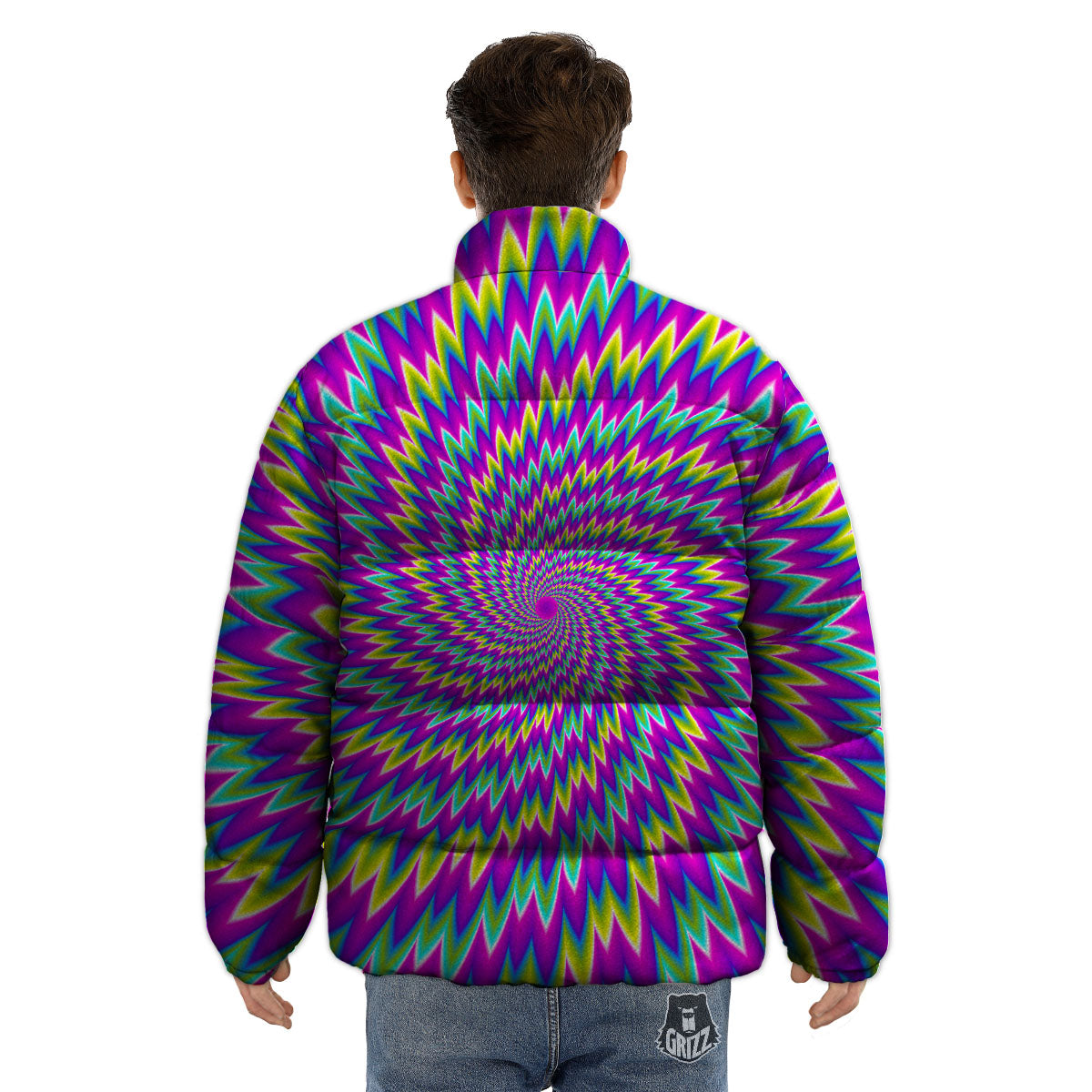 Moving Optical Illusion Abstract Spiral Puffer Jacket-grizzshop