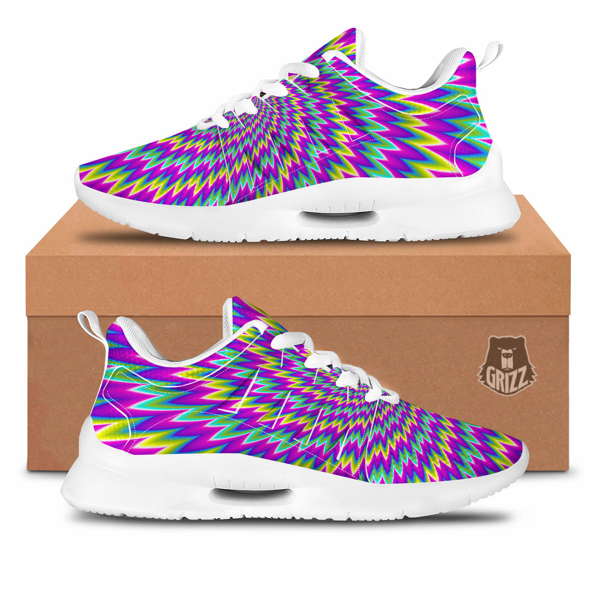 Moving Optical Illusion Abstract Spiral Tennis Shoes-grizzshop