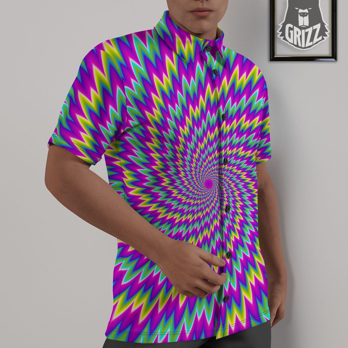 Moving Optical Illusion Abstract Spiral Untucked Shirts-grizzshop
