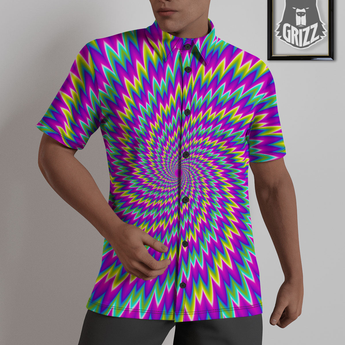 Moving Optical Illusion Abstract Spiral Untucked Shirts-grizzshop