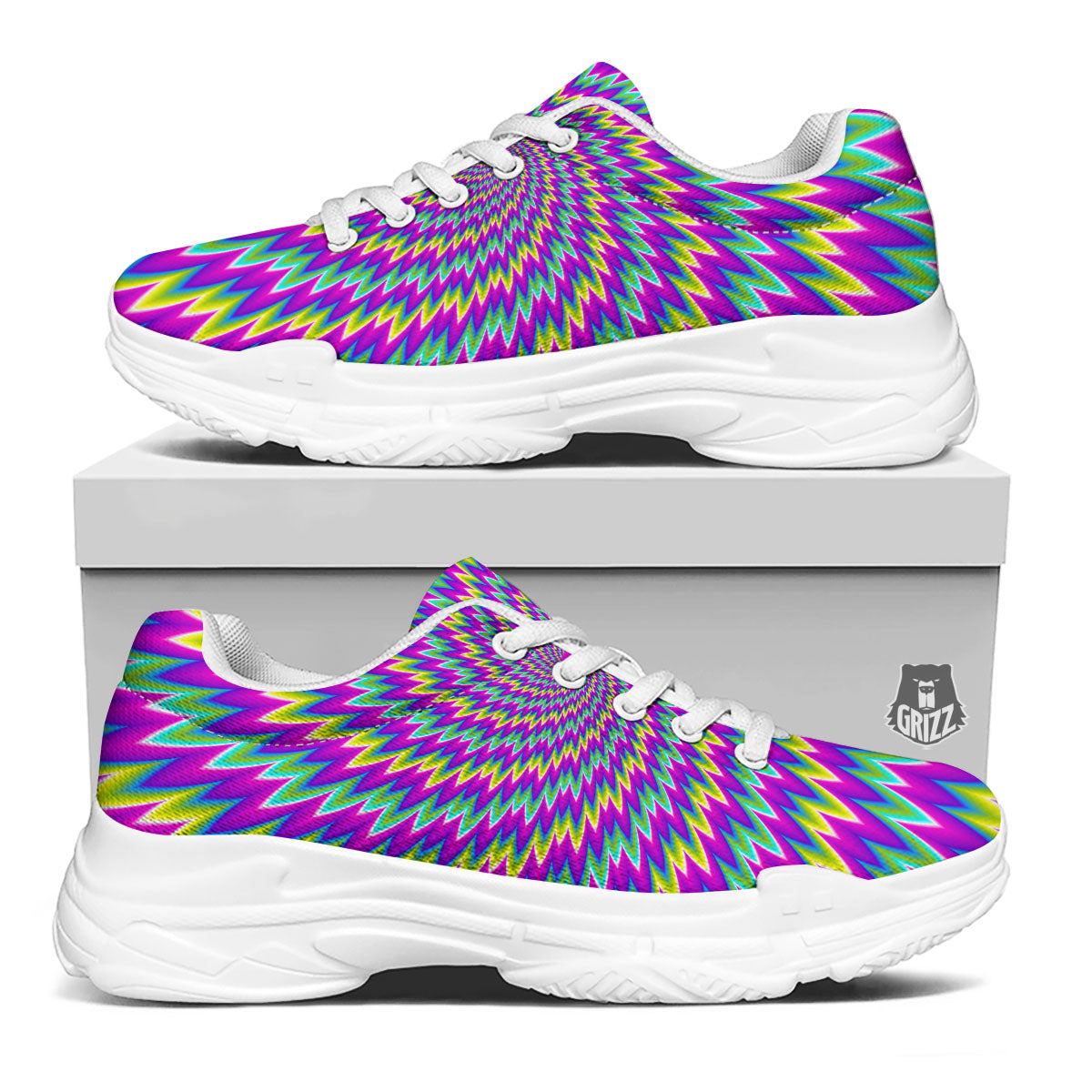 Moving Optical Illusion Abstract Spiral White Chunky Shoes-grizzshop