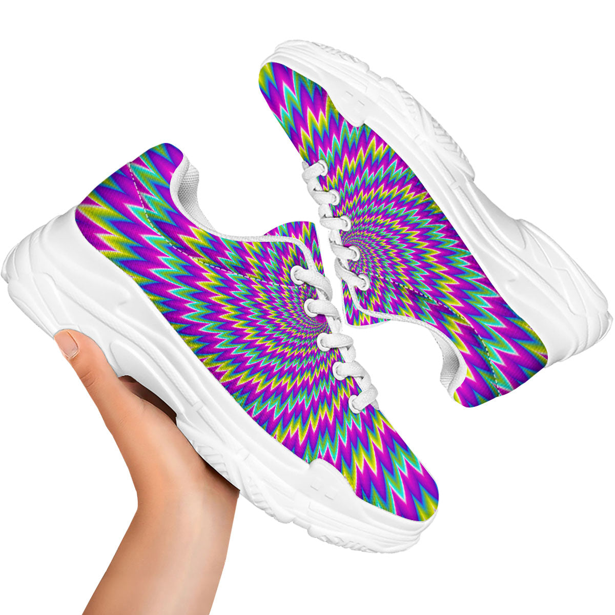 Moving Optical Illusion Abstract Spiral White Chunky Shoes-grizzshop