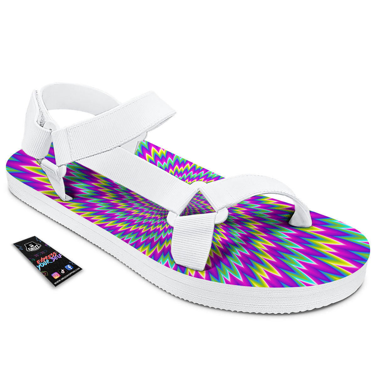 Moving Optical Illusion Abstract Spiral White Open Toe Sandals-grizzshop