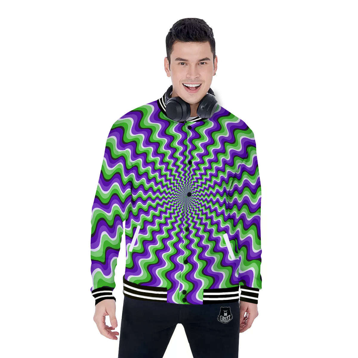 Moving Optical Illusion Colorful Dizzy Baseball Jacket-grizzshop