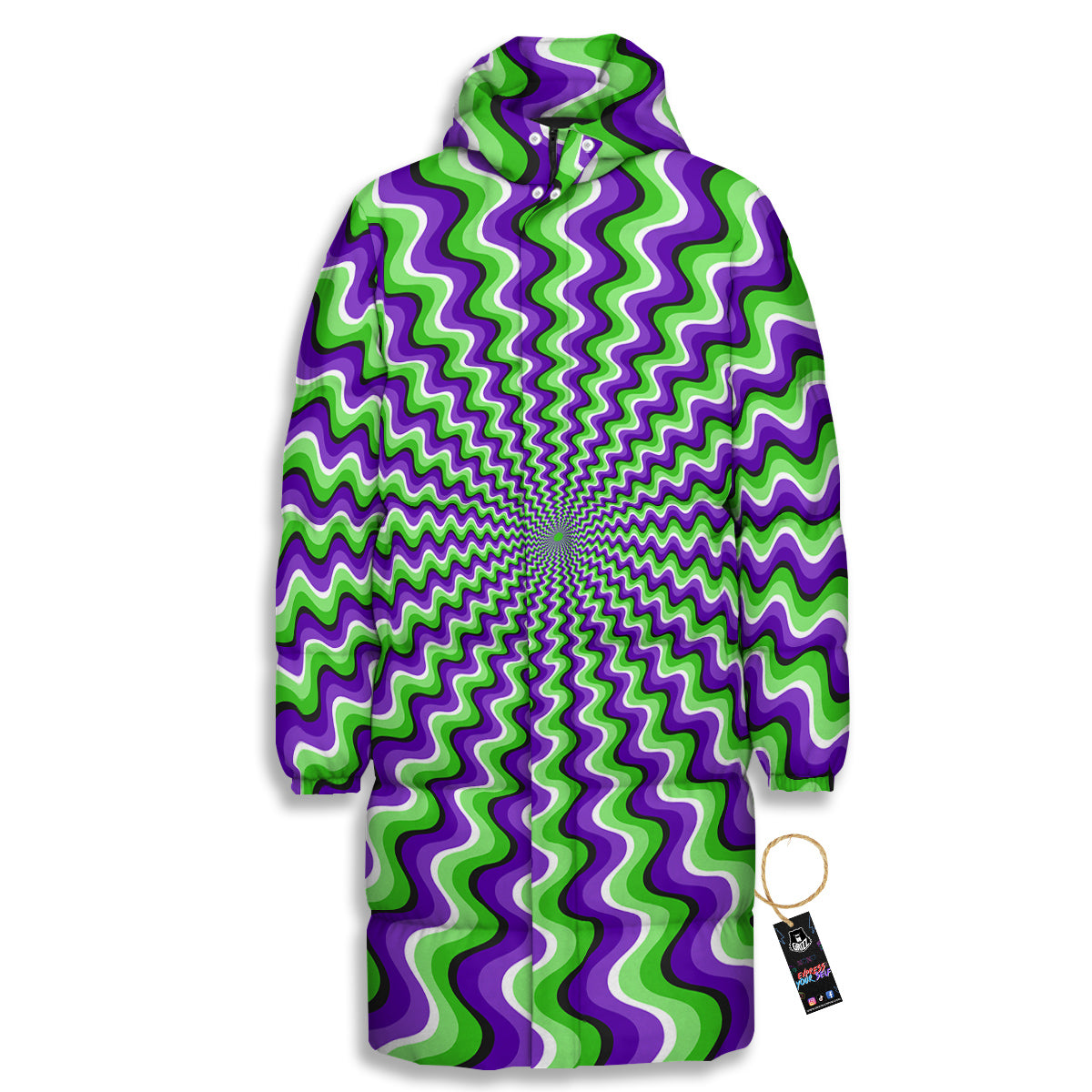 Moving Optical Illusion Colorful Dizzy Long Down Jacket-grizzshop