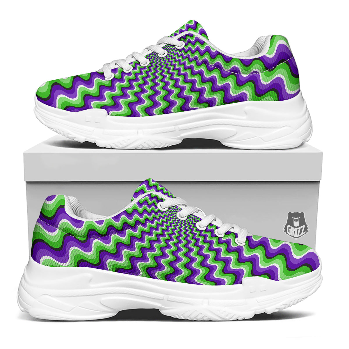 Moving Optical Illusion Colorful Dizzy White Chunky Shoes-grizzshop