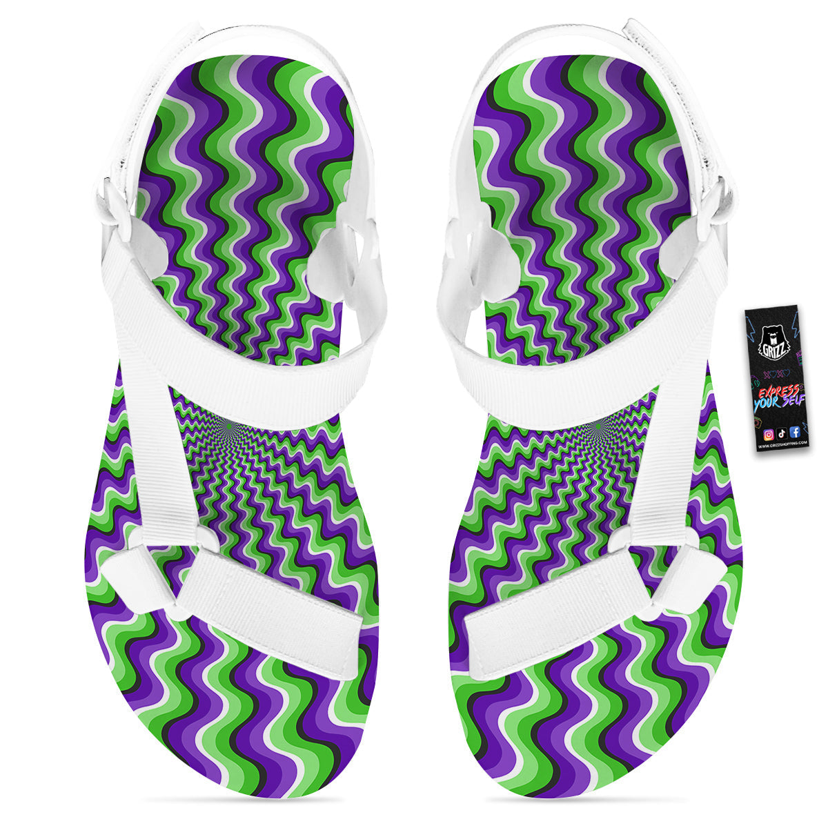 Moving Optical Illusion Colorful Dizzy White Open Toe Sandals-grizzshop