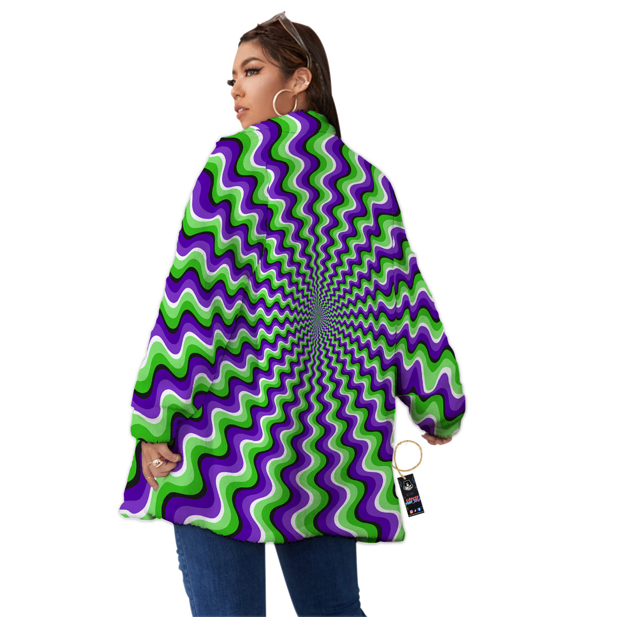 Moving Optical Illusion Colorful Dizzy Women's Sherpa Jacket-grizzshop