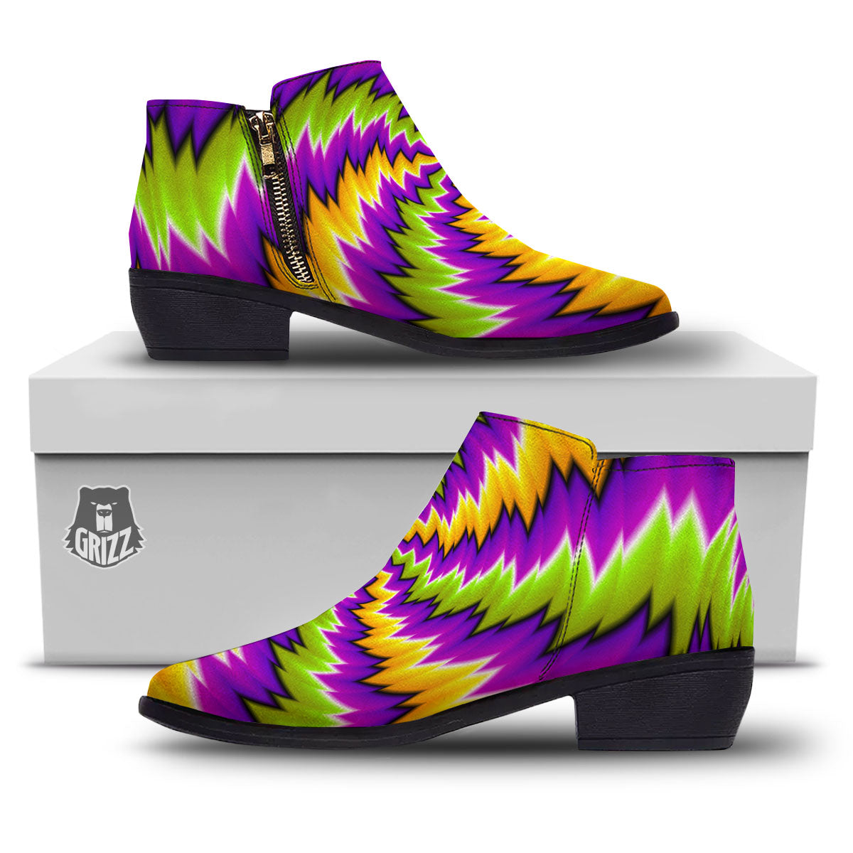 Moving Optical Illusion Dizzy Vortex Ankle Boots-grizzshop
