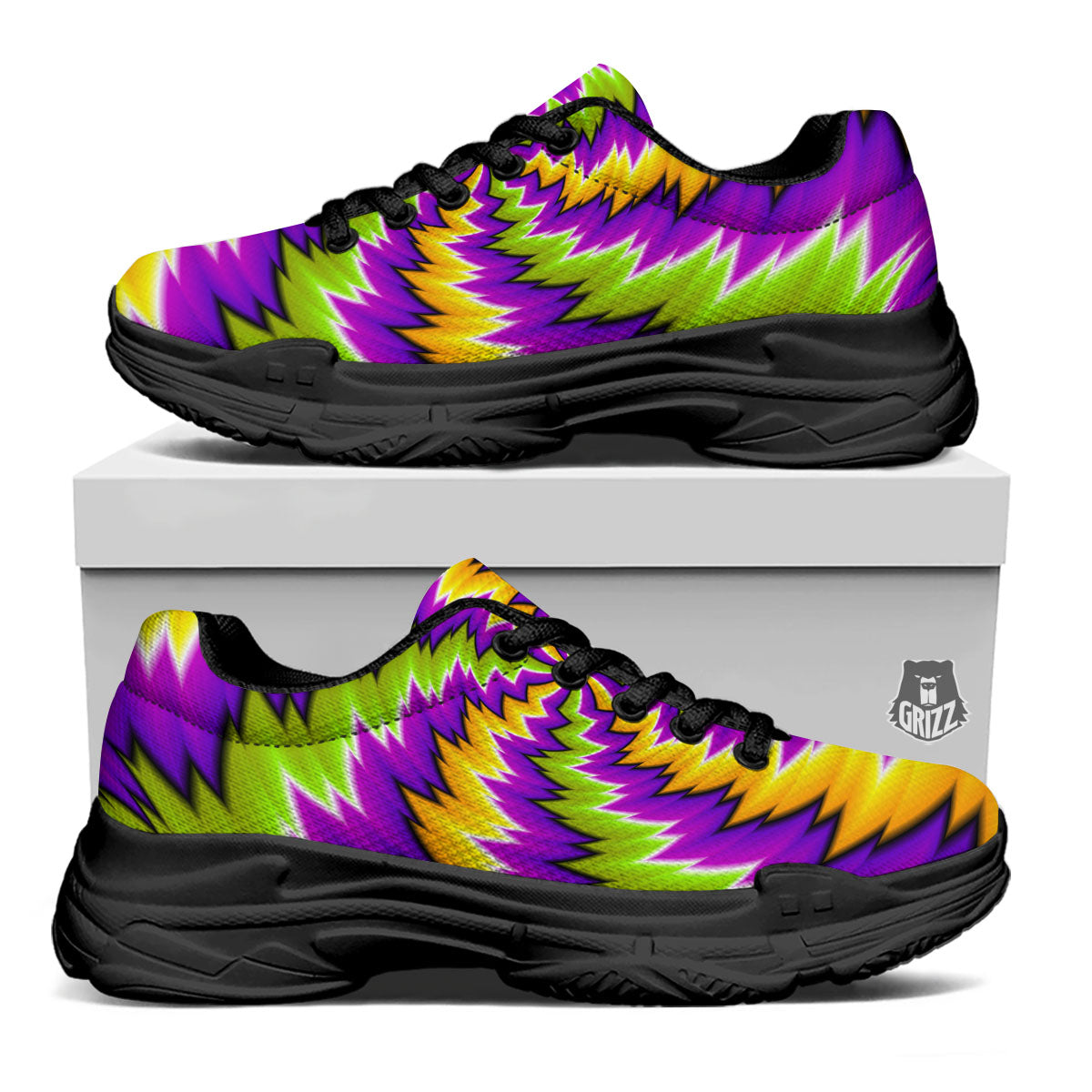 Moving Optical Illusion Dizzy Vortex Black Chunky Shoes-grizzshop