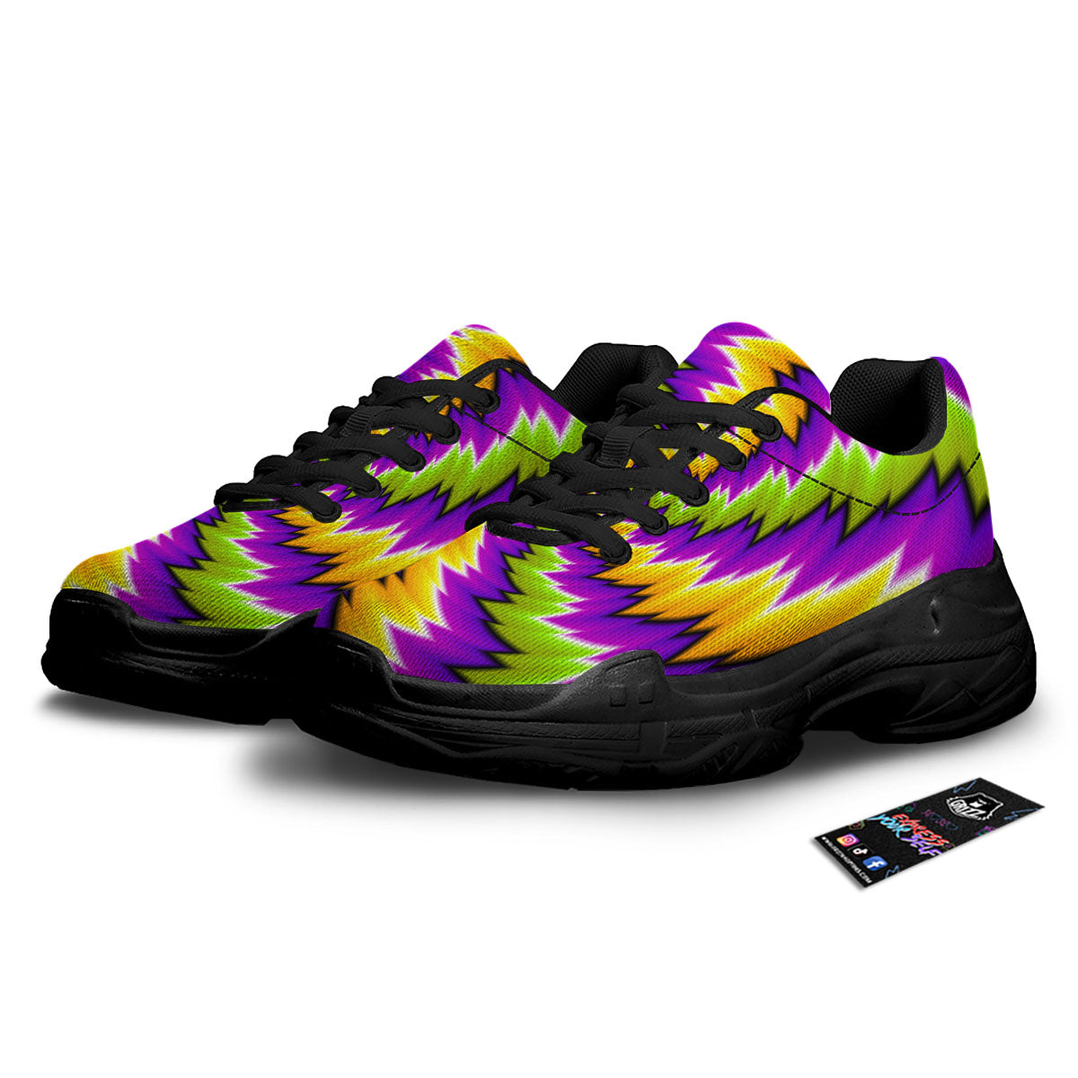 Moving Optical Illusion Dizzy Vortex Black Chunky Shoes-grizzshop