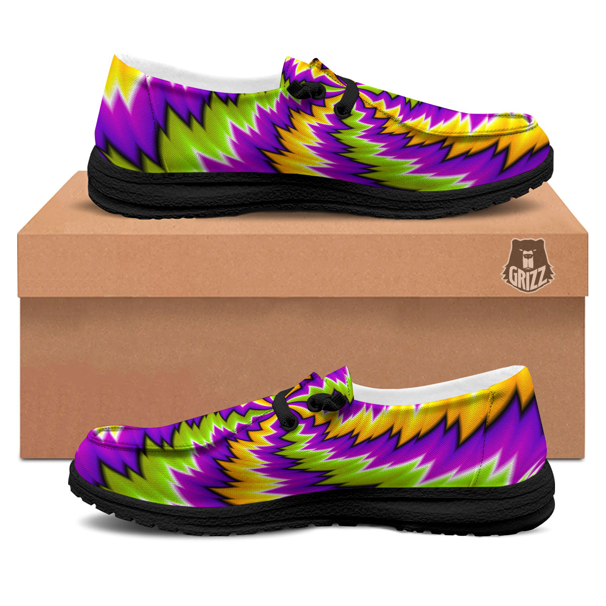 Moving Optical Illusion Dizzy Vortex Black Loafers-grizzshop