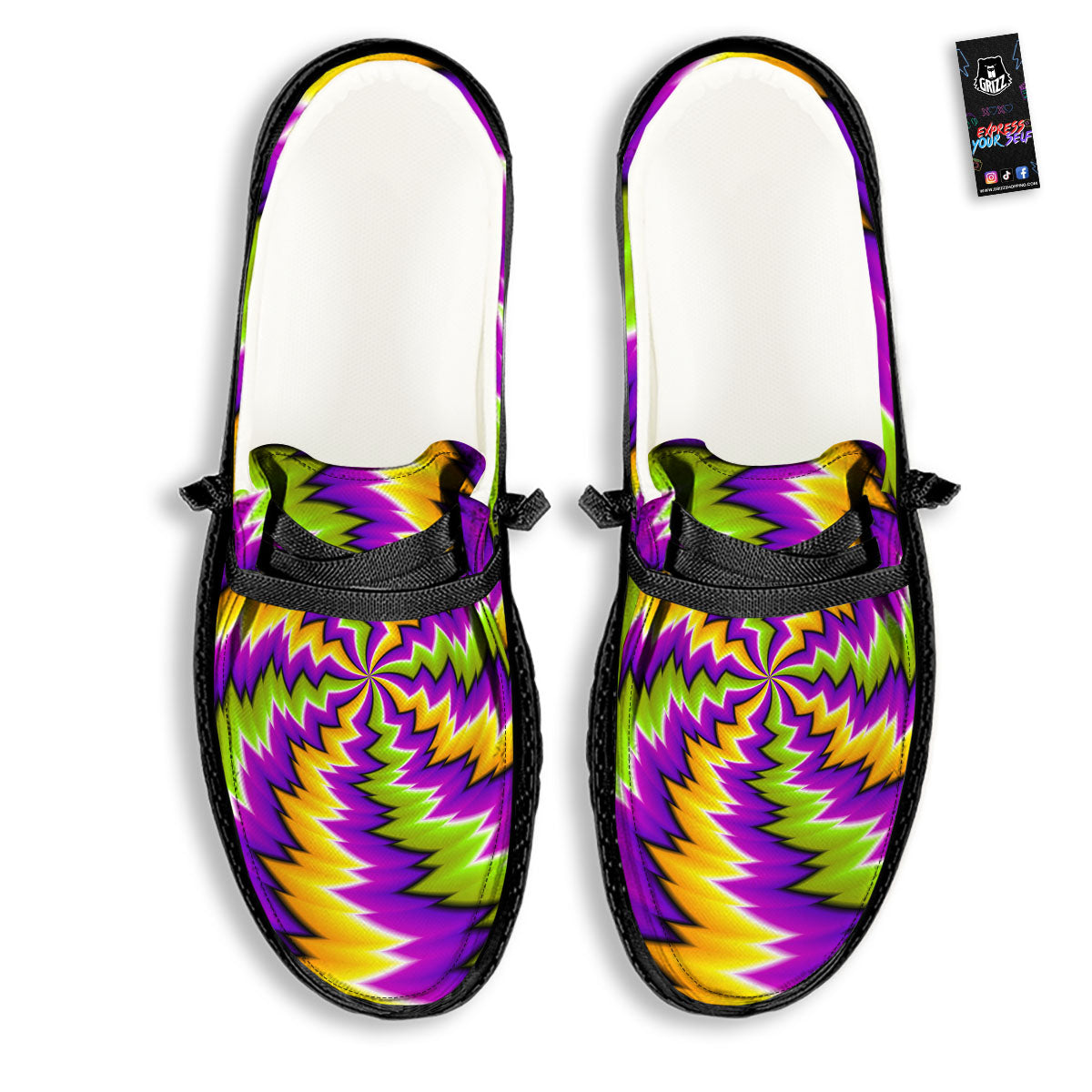 Moving Optical Illusion Dizzy Vortex Black Loafers-grizzshop