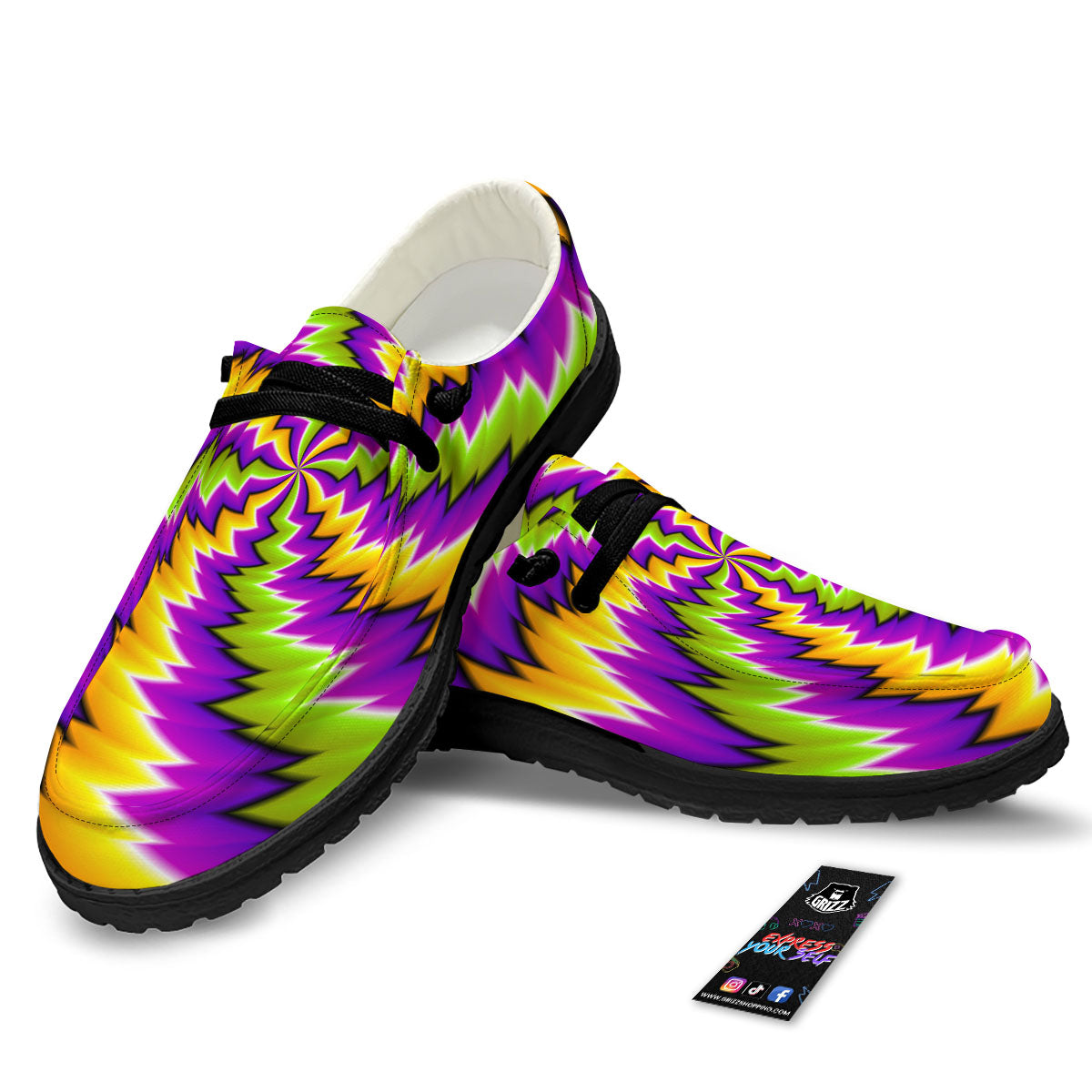 Moving Optical Illusion Dizzy Vortex Black Loafers-grizzshop