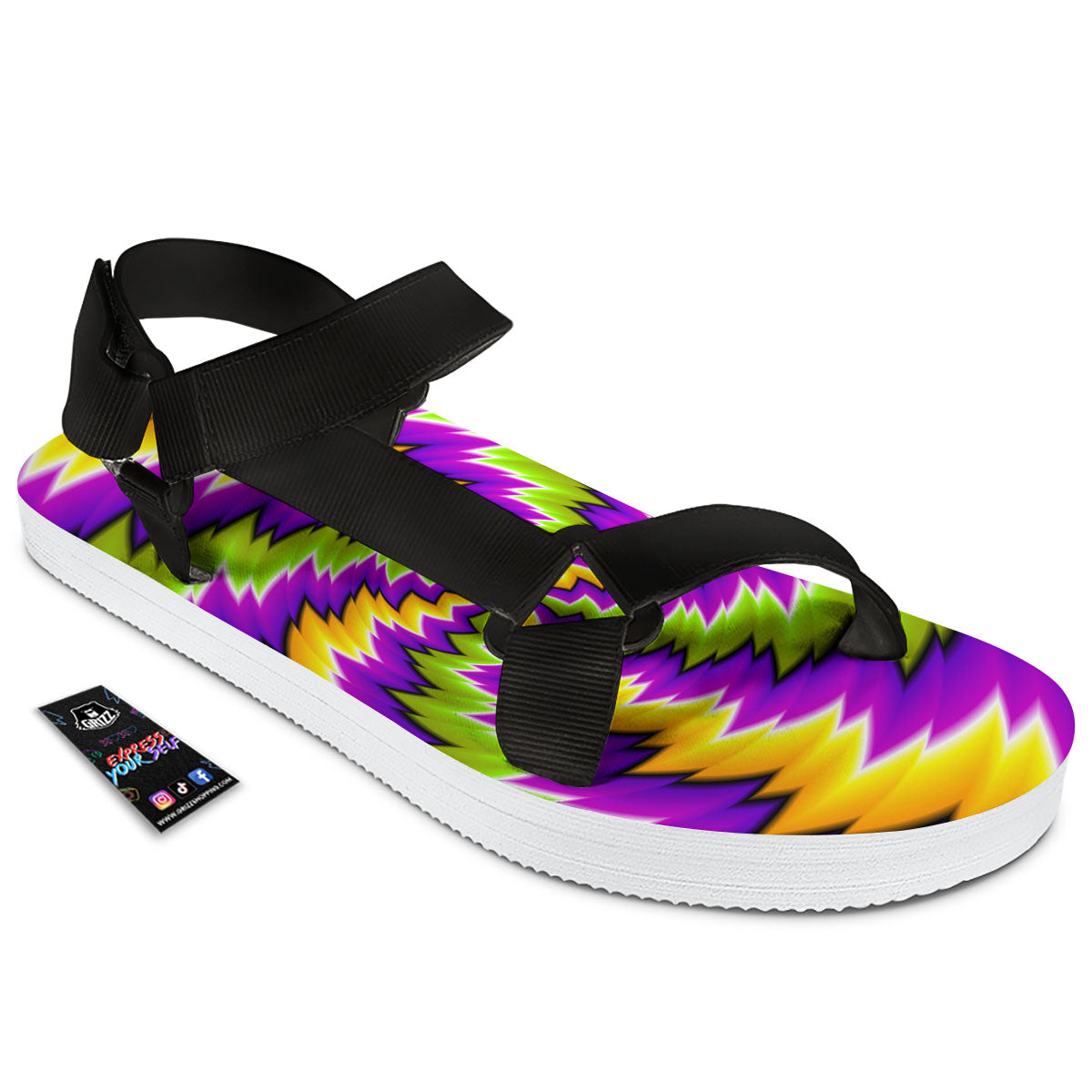 Moving Optical Illusion Dizzy Vortex Black Open Toe Sandals-grizzshop
