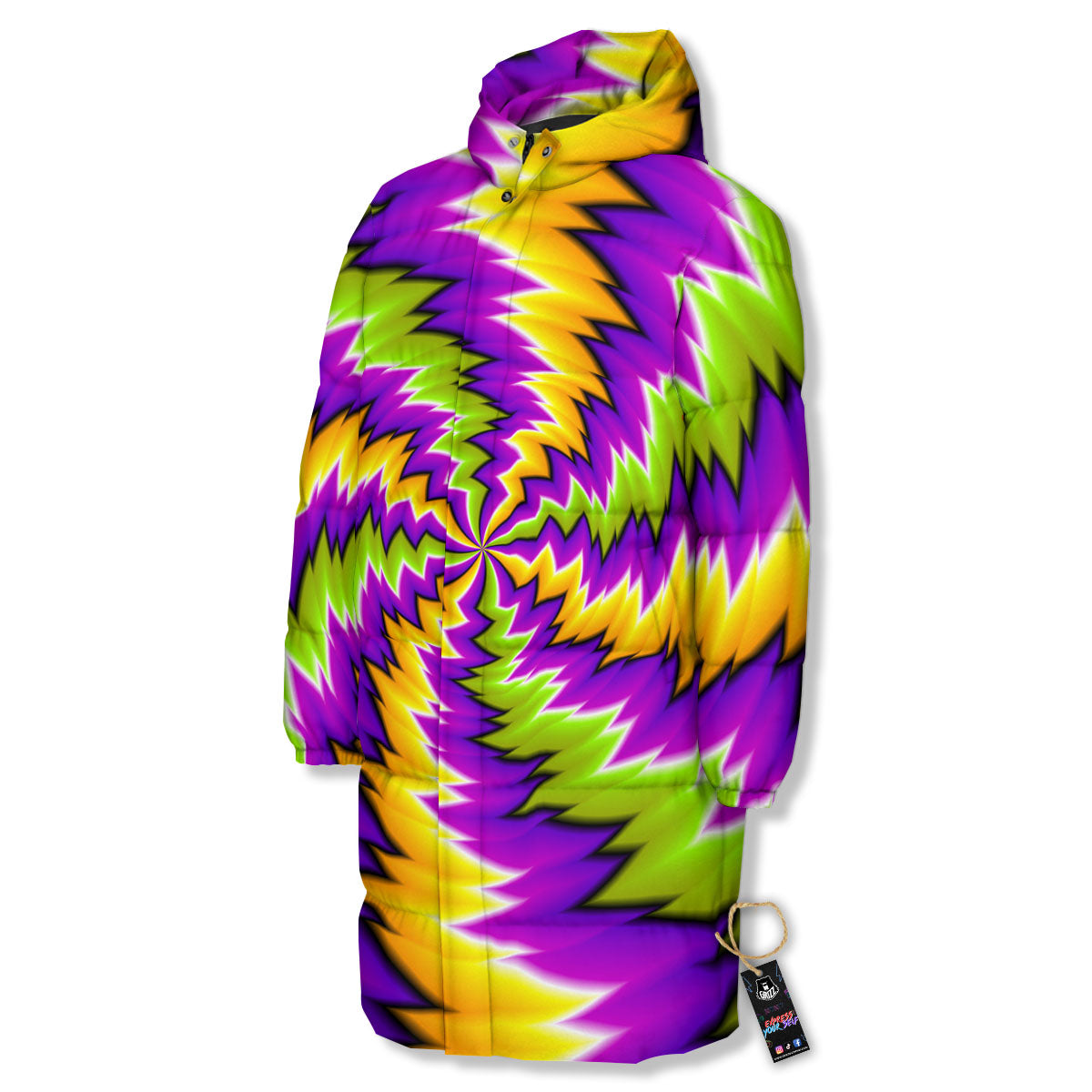 Moving Optical Illusion Dizzy Vortex Long Down Jacket-grizzshop