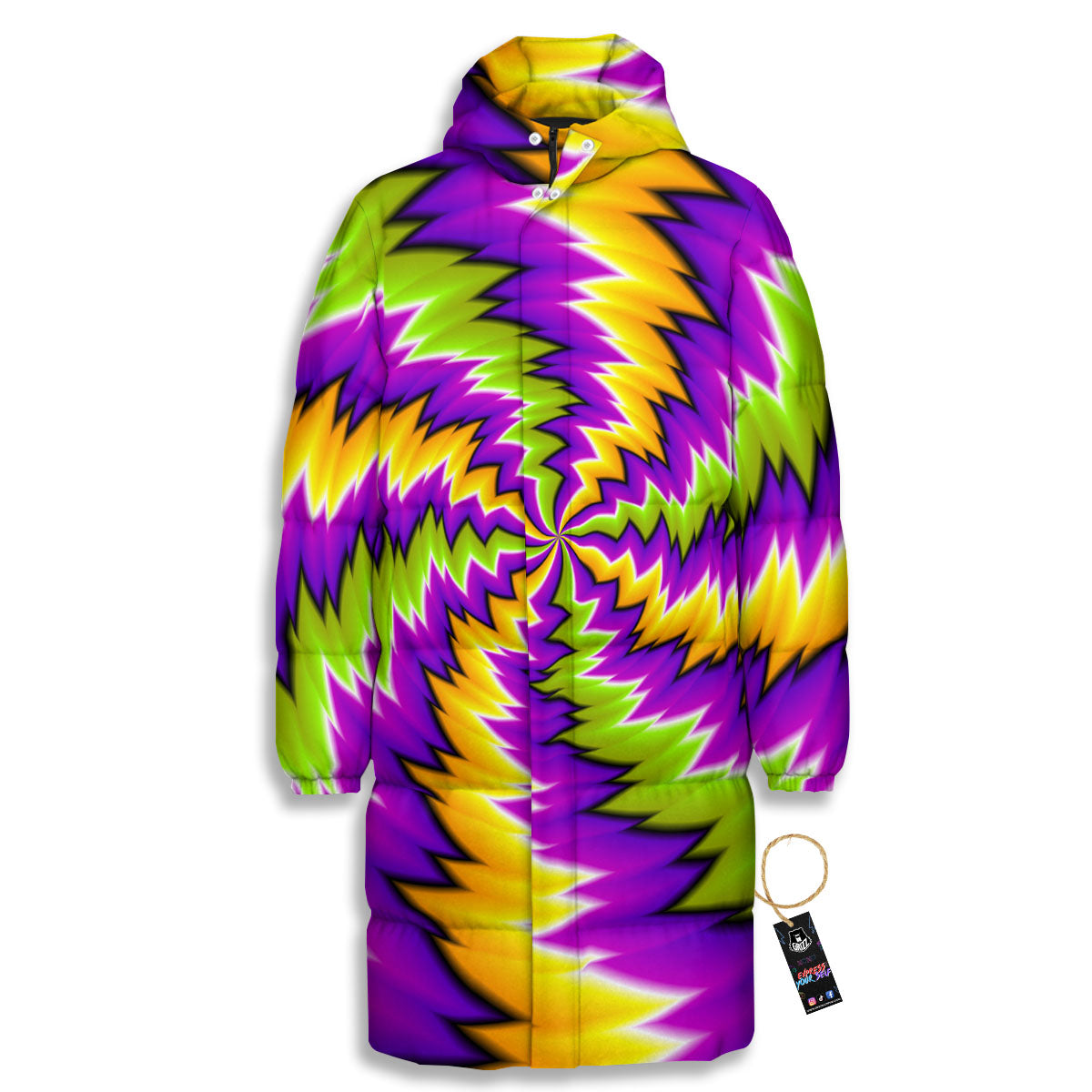 Moving Optical Illusion Dizzy Vortex Long Down Jacket-grizzshop