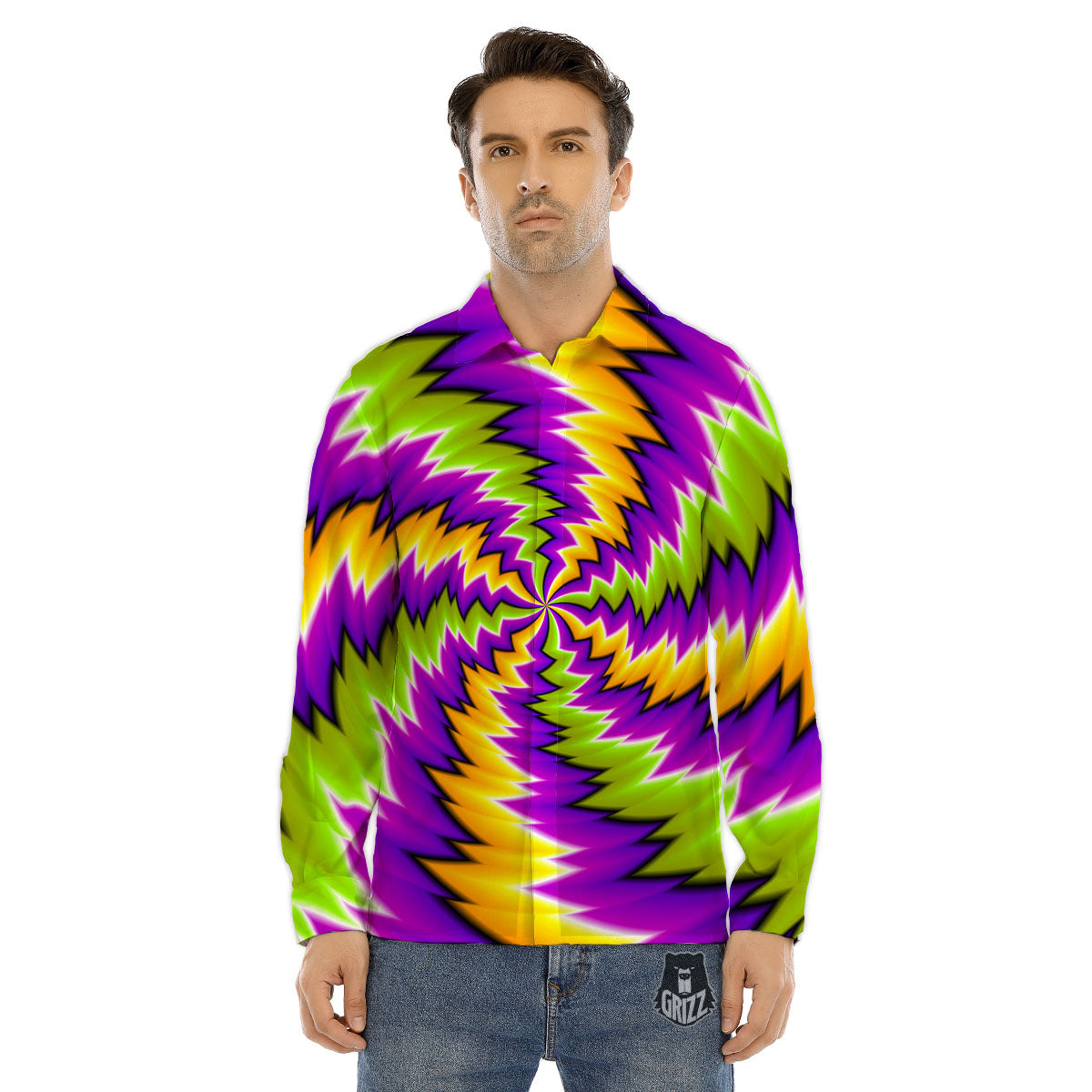 Moving Optical Illusion Dizzy Vortex Men's Dress Shirts-grizzshop