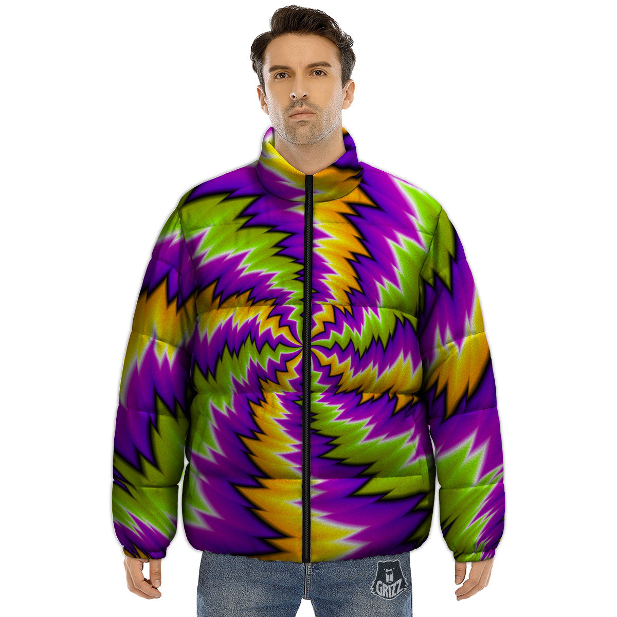Moving Optical Illusion Dizzy Vortex Puffer Jacket-grizzshop