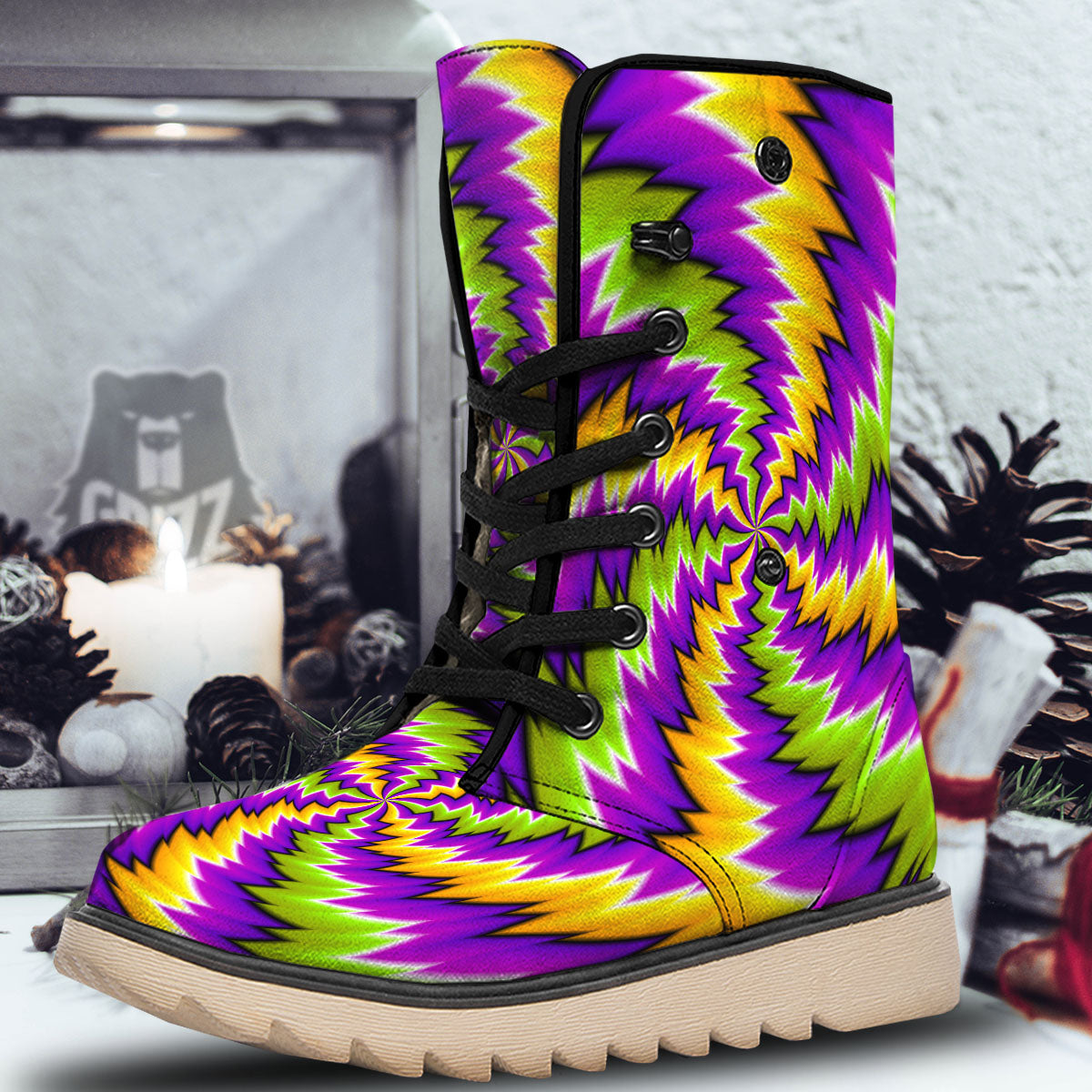 Moving Optical Illusion Dizzy Vortex Snow Boots-grizzshop