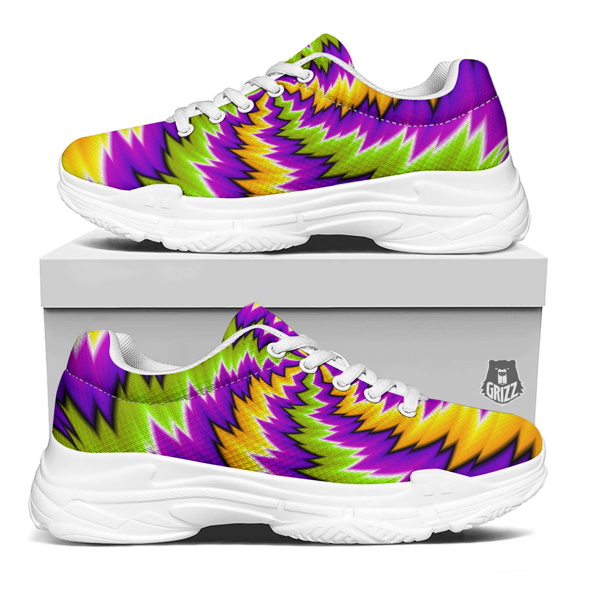Moving Optical Illusion Dizzy Vortex White Chunky Shoes-grizzshop