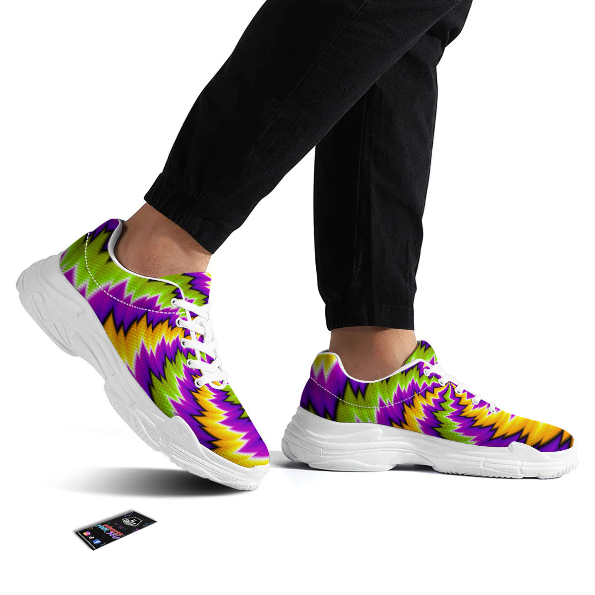 Moving Optical Illusion Dizzy Vortex White Chunky Shoes-grizzshop
