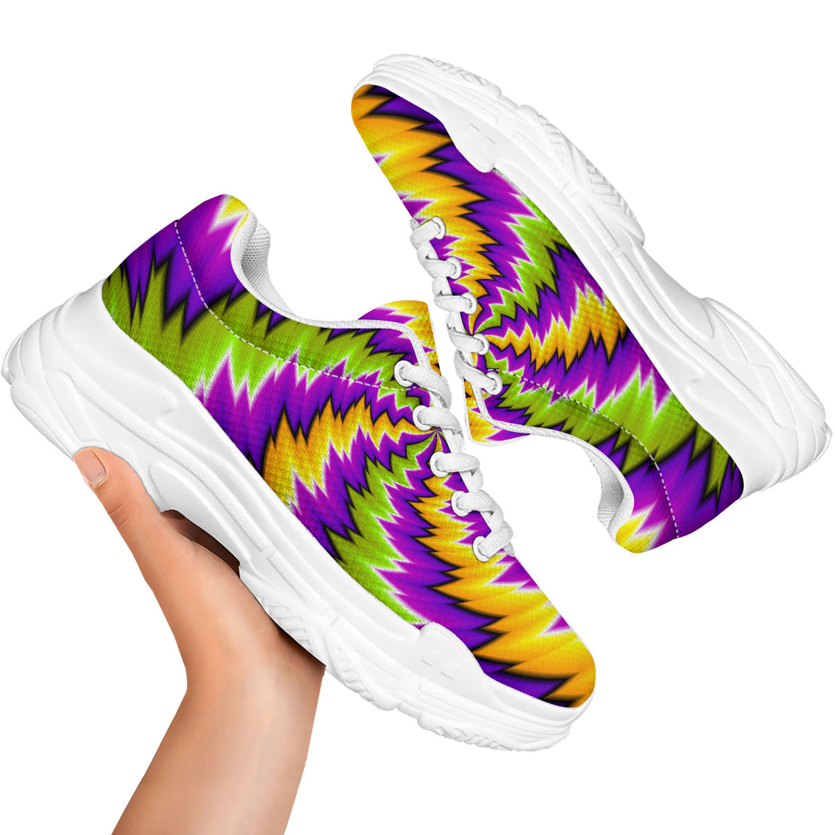 Moving Optical Illusion Dizzy Vortex White Chunky Shoes-grizzshop