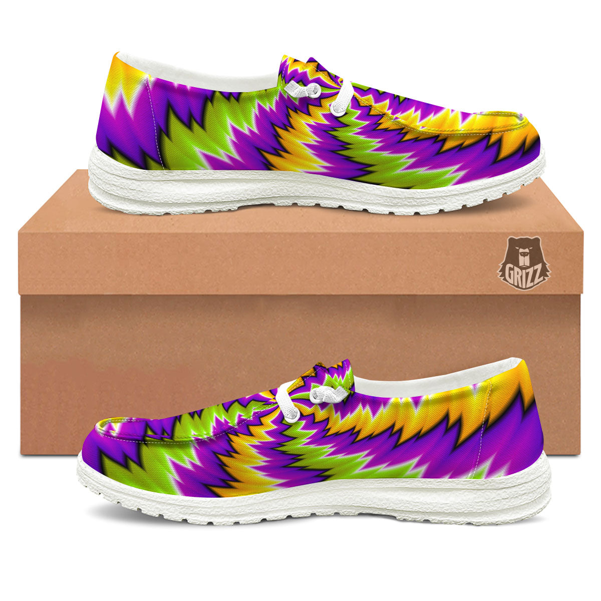 Moving Optical Illusion Dizzy Vortex White Loafers-grizzshop