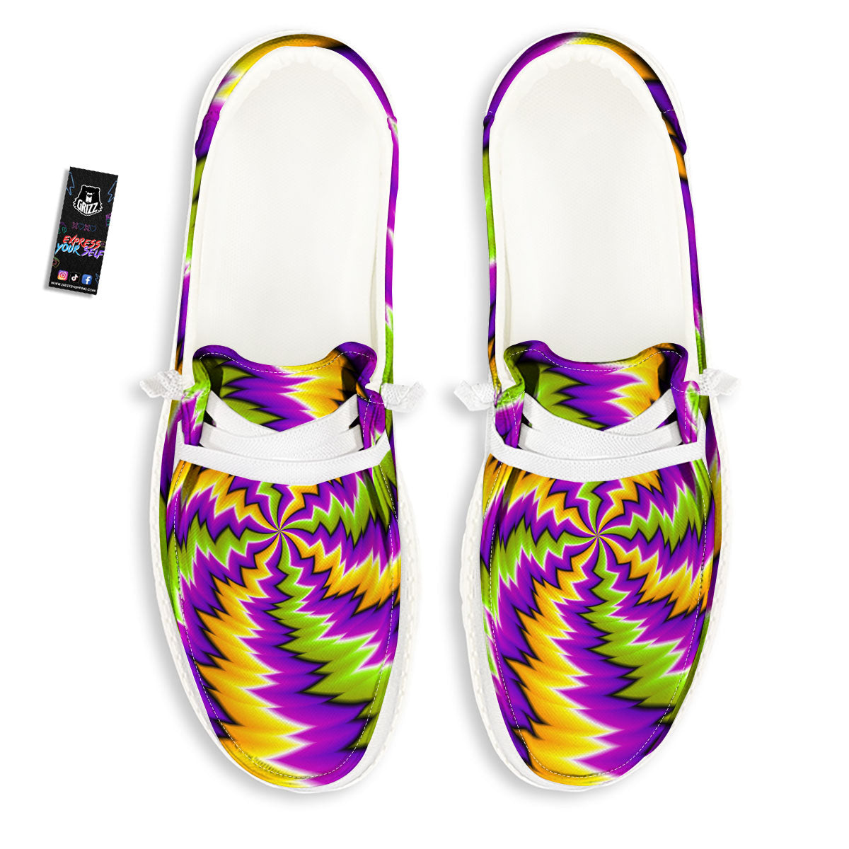 Moving Optical Illusion Dizzy Vortex White Loafers-grizzshop