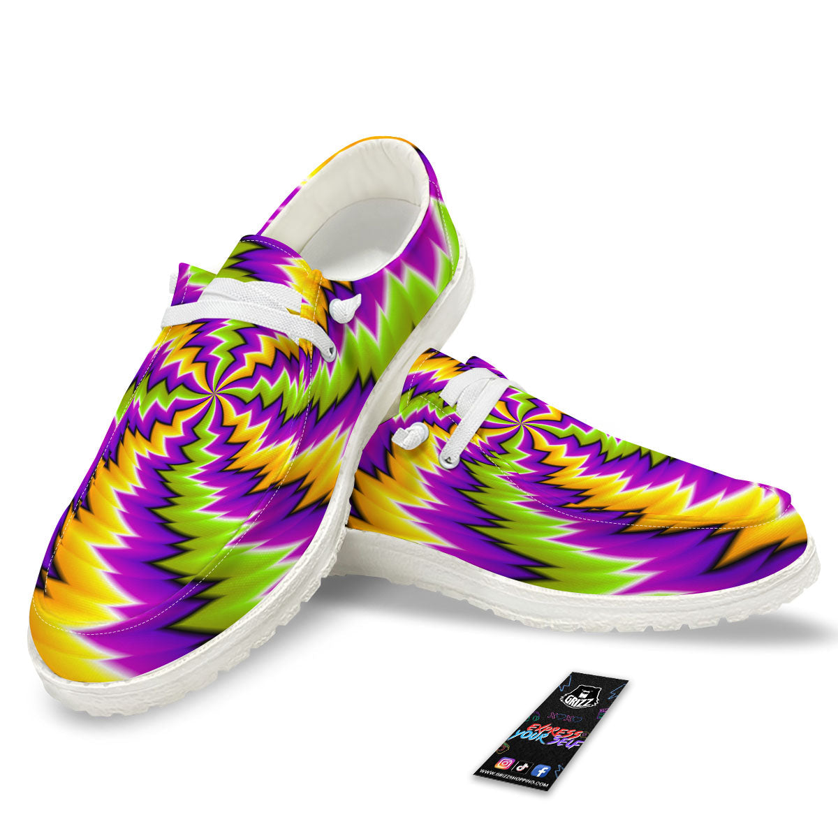 Moving Optical Illusion Dizzy Vortex White Loafers-grizzshop