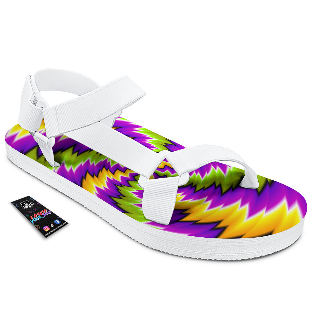 Moving Optical Illusion Dizzy Vortex White Open Toe Sandals-grizzshop