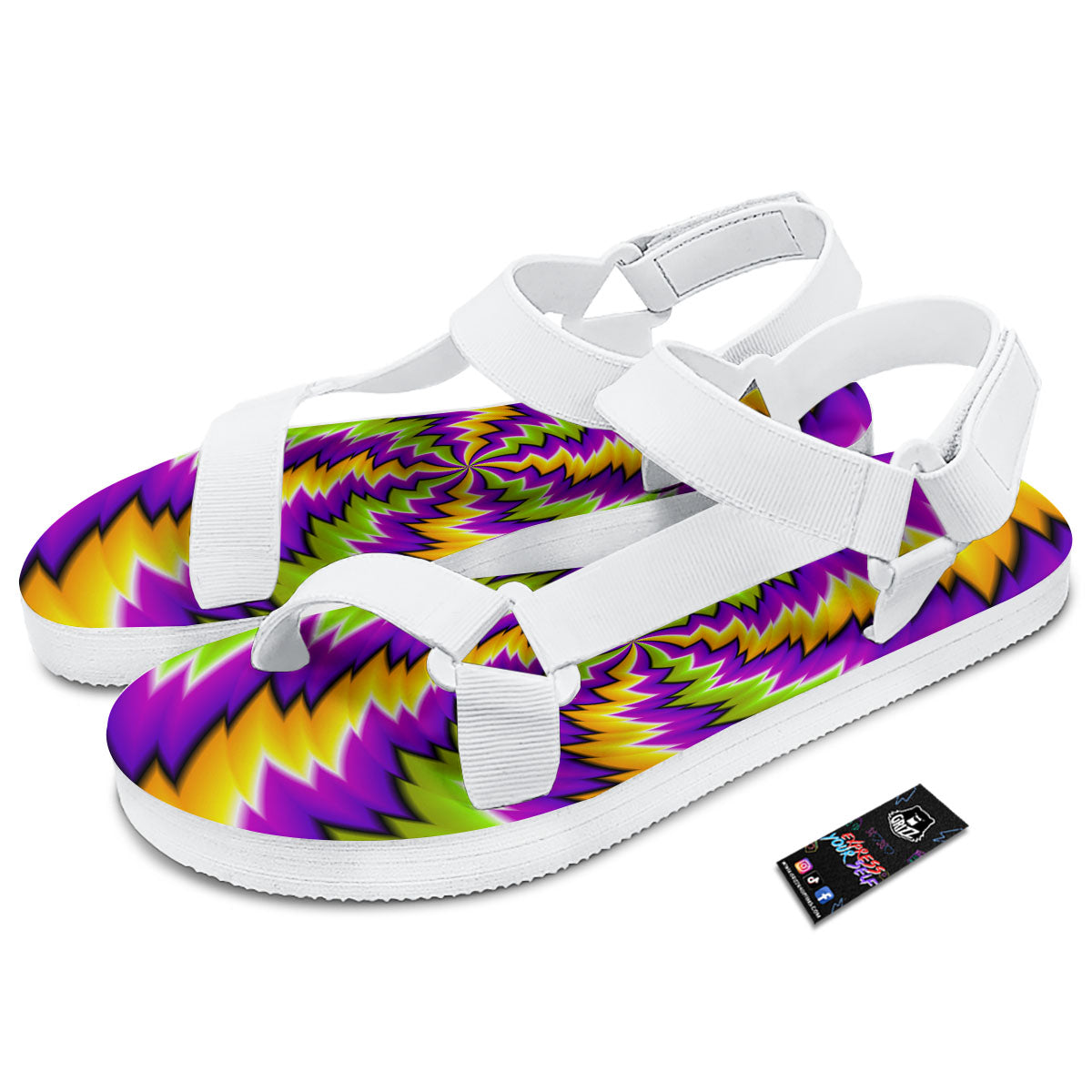 Moving Optical Illusion Dizzy Vortex White Open Toe Sandals-grizzshop