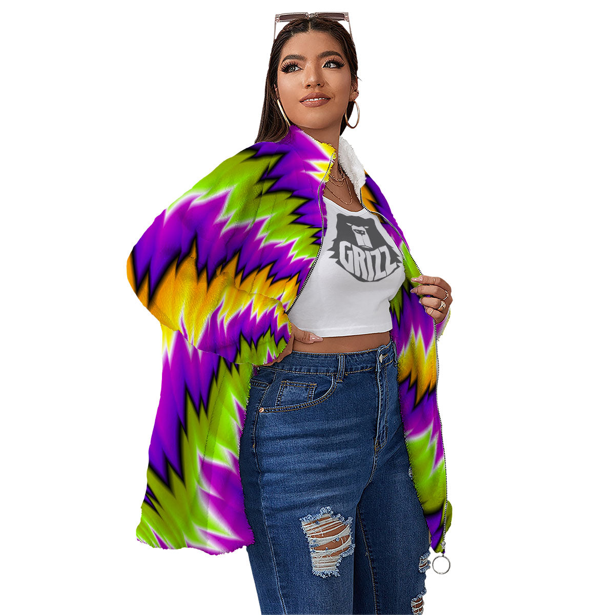 Moving Optical Illusion Dizzy Vortex Women's Sherpa Jacket-grizzshop