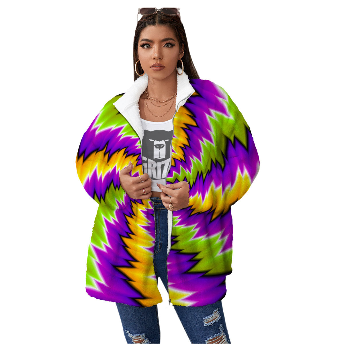 Moving Optical Illusion Dizzy Vortex Women's Sherpa Jacket-grizzshop