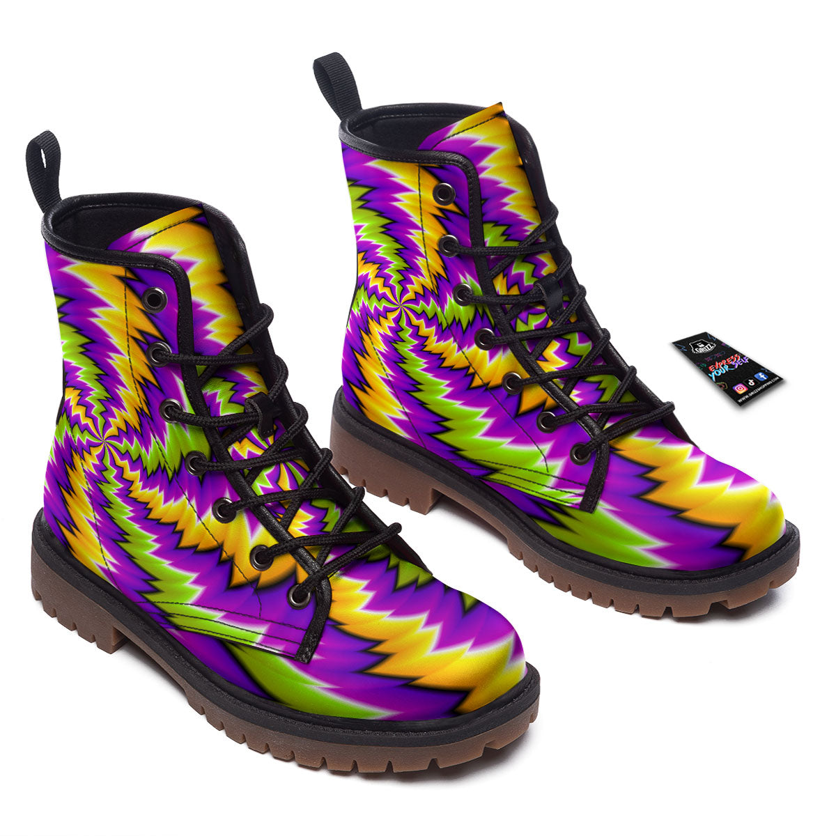 Moving Optical Illusion Dizzy Vortex Work Boots-grizzshop