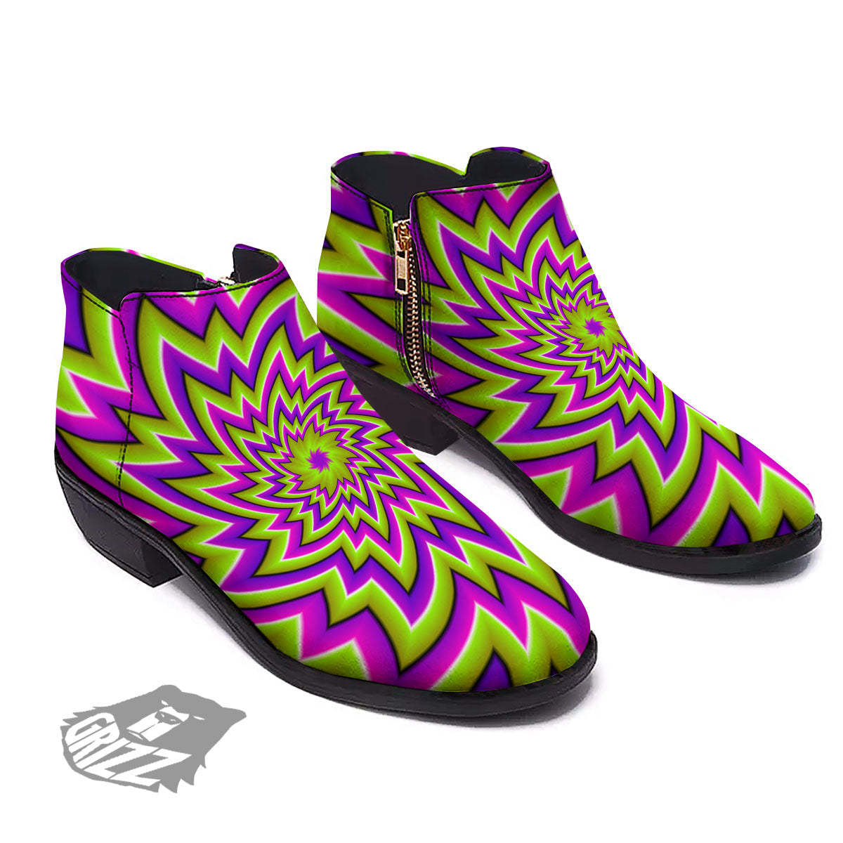 Moving Optical Illusion Green Big Bang Ankle Boots-grizzshop