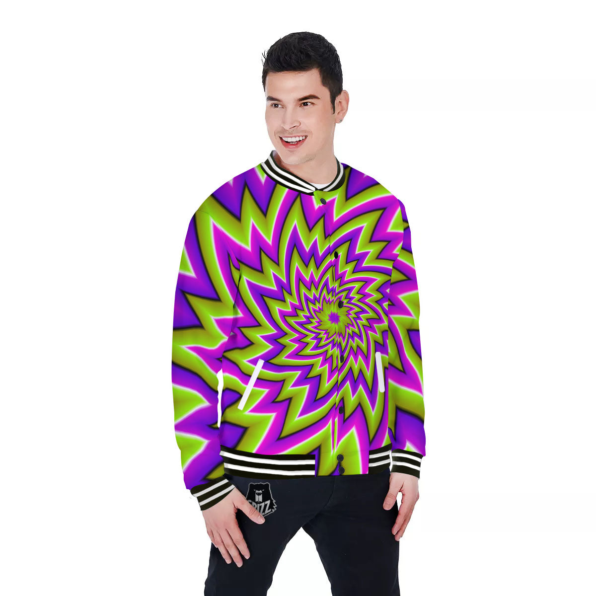 Moving Optical Illusion Green Big Bang Baseball Jacket-grizzshop