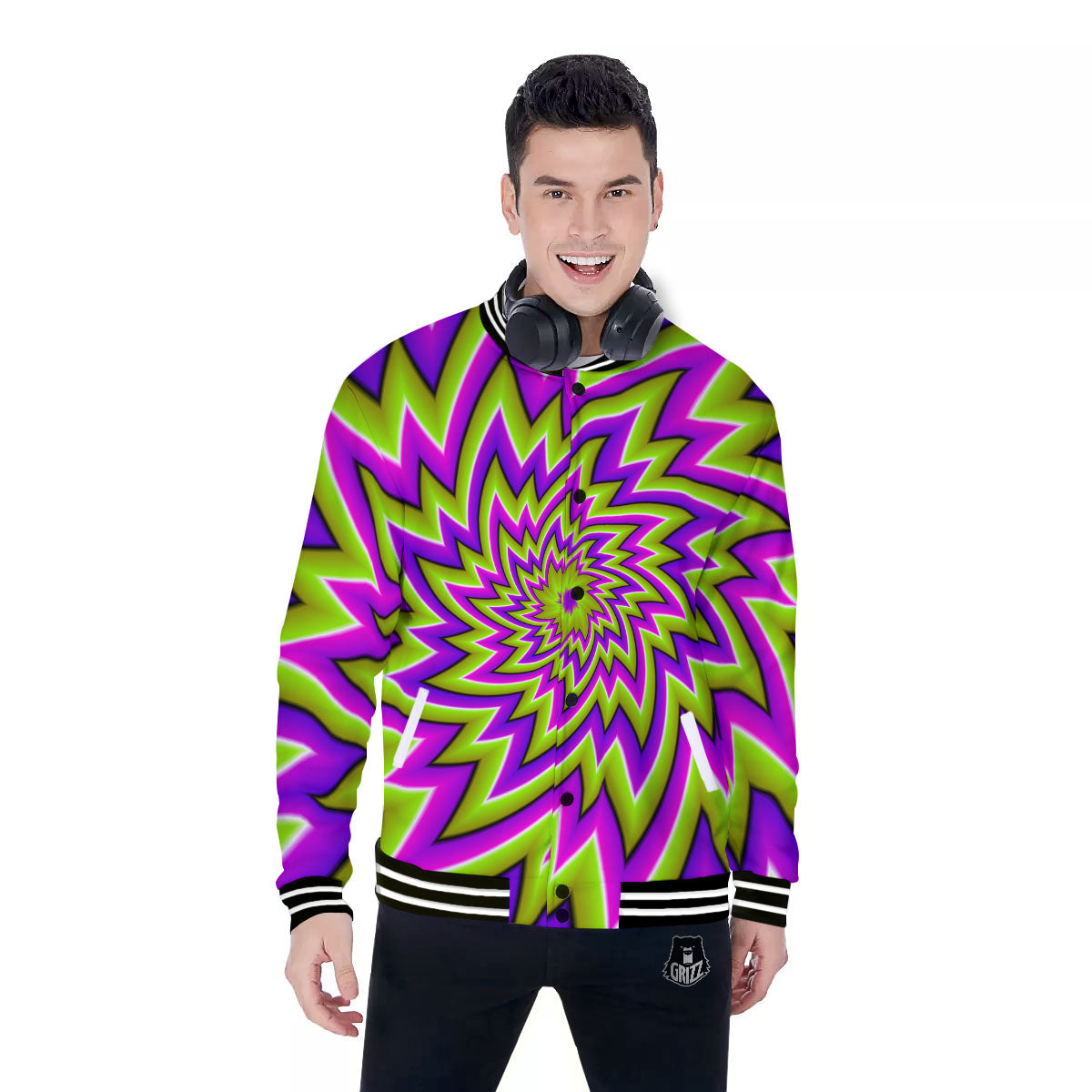 Moving Optical Illusion Green Big Bang Baseball Jacket-grizzshop