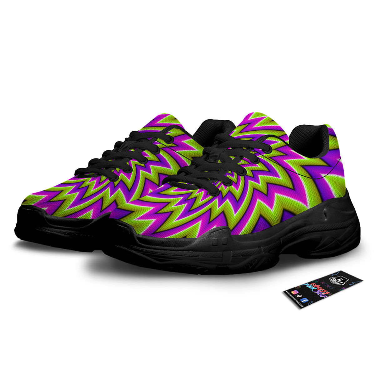 Moving Optical Illusion Green Big Bang Black Chunky Shoes-grizzshop